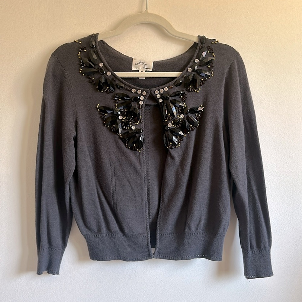 Milly Fancy Beaded Cardigan Sweater